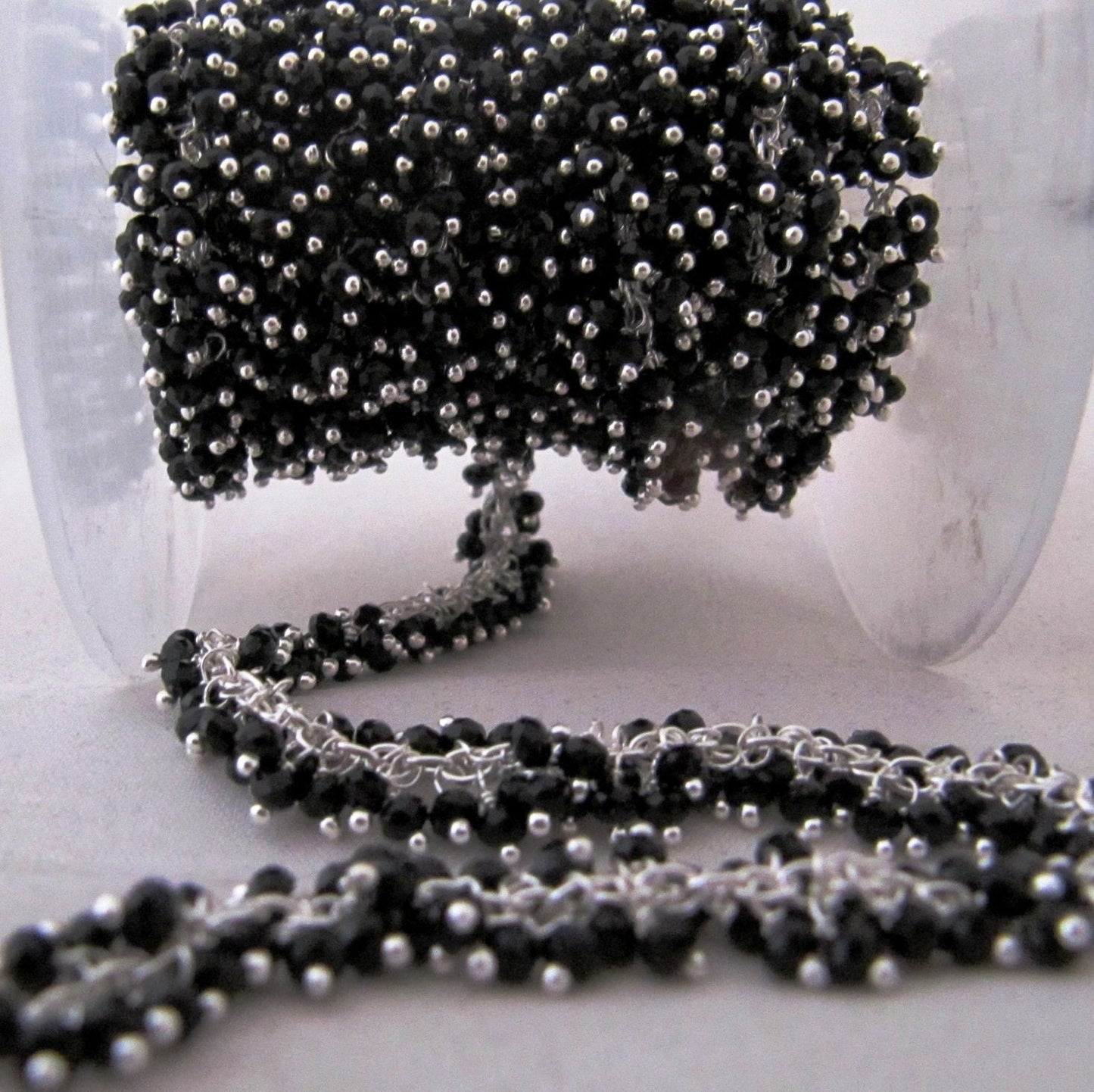 Natural Black Spinel Rondelle Faceted Cluster Rosary Chain Size 2mm Wire Wrap Grape Beaded Handmade Chain Wholesale Price