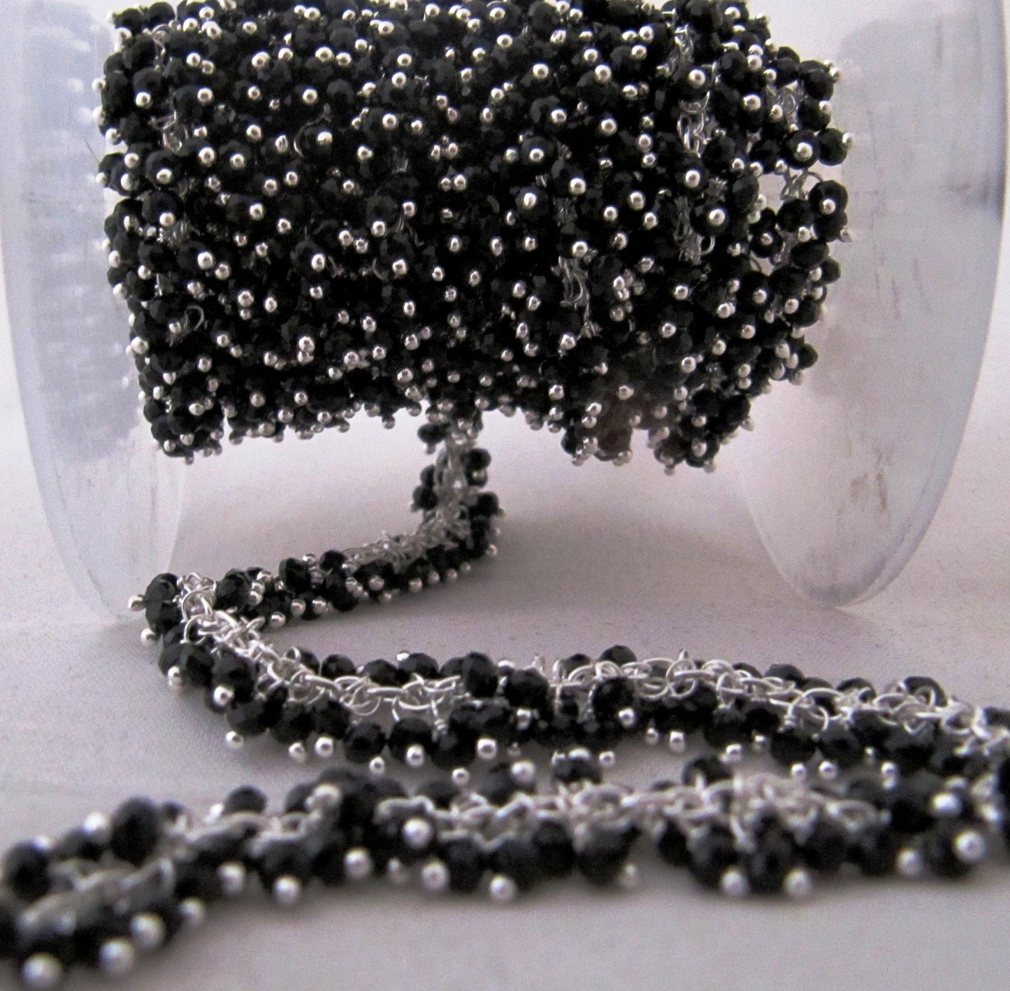 Natural Black Spinel Rondelle Faceted Cluster Rosary Chain Size 2mm Wire Wrap Grape Beaded Handmade Chain Wholesale Price