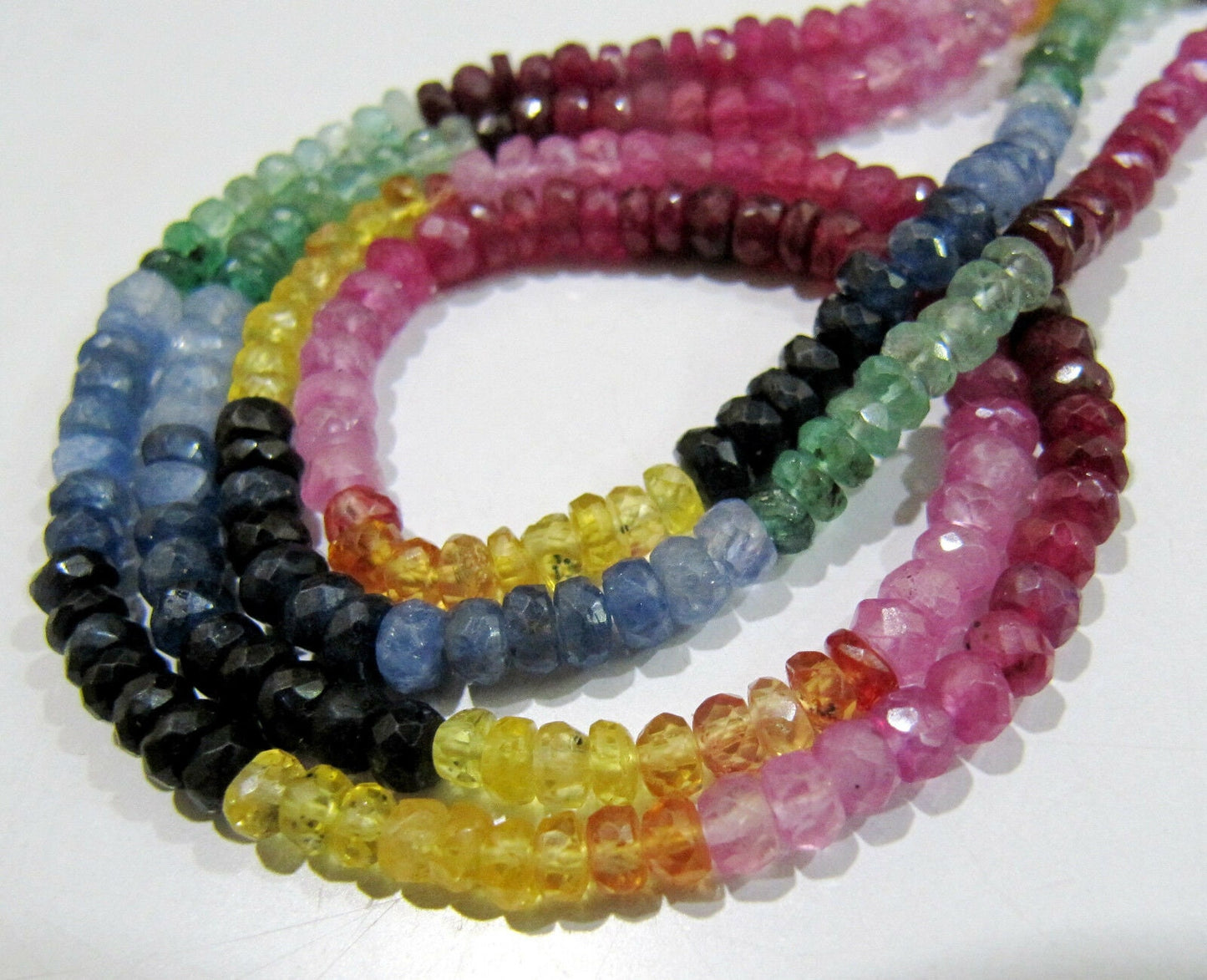 Natural Multi Genuine  Precious Ruby Emerald Sapphire Beads Rondelle Faceted 3-4mm Size 16" long Wholesale prices jewelry making gemstone