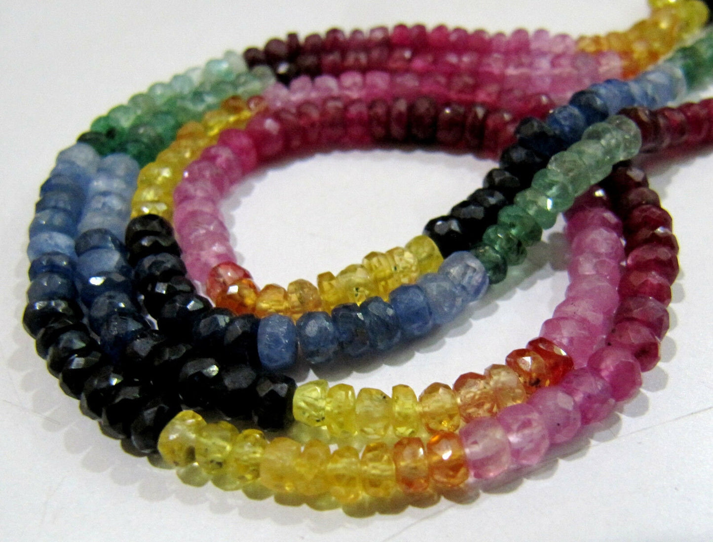 Natural Multi Genuine  Precious Ruby Emerald Sapphire Beads Rondelle Faceted 3-4mm Size 16" long Wholesale prices jewelry making gemstone