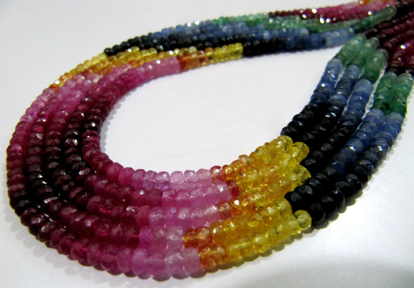 Natural Multi Genuine  Precious Ruby Emerald Sapphire Beads Rondelle Faceted 3-4mm Size 16" long Wholesale prices jewelry making gemstone