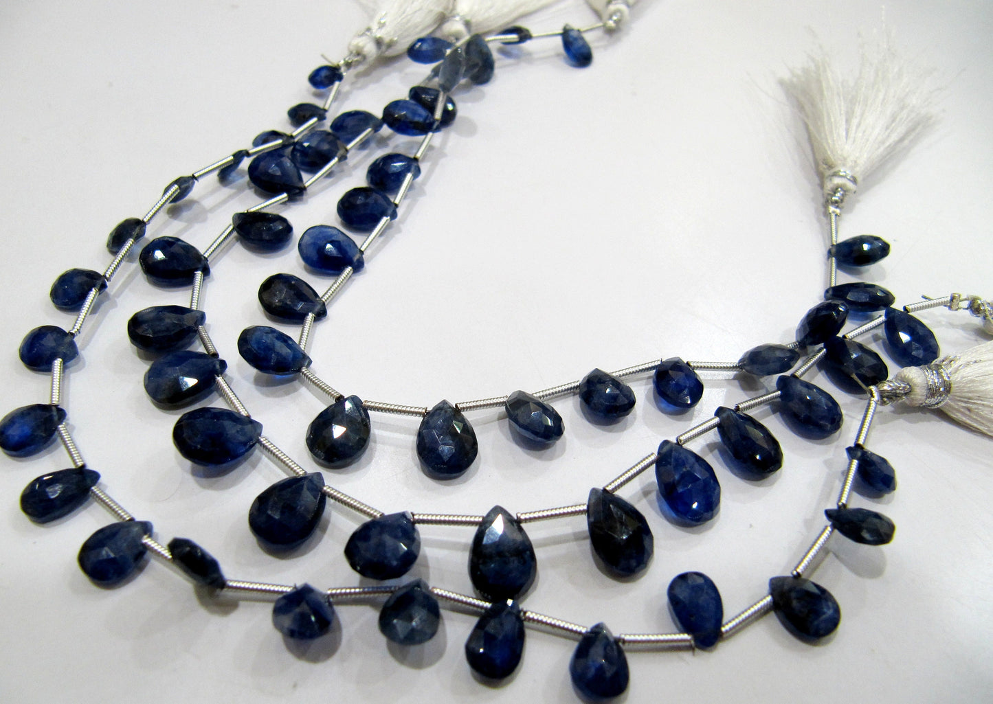 Natural Blue Sapphire Pear heart Shape Faceted Beads 5x7 to 7x10mm Untreated Genuine Sapphire Sold per strand 8 inches long Top Quality