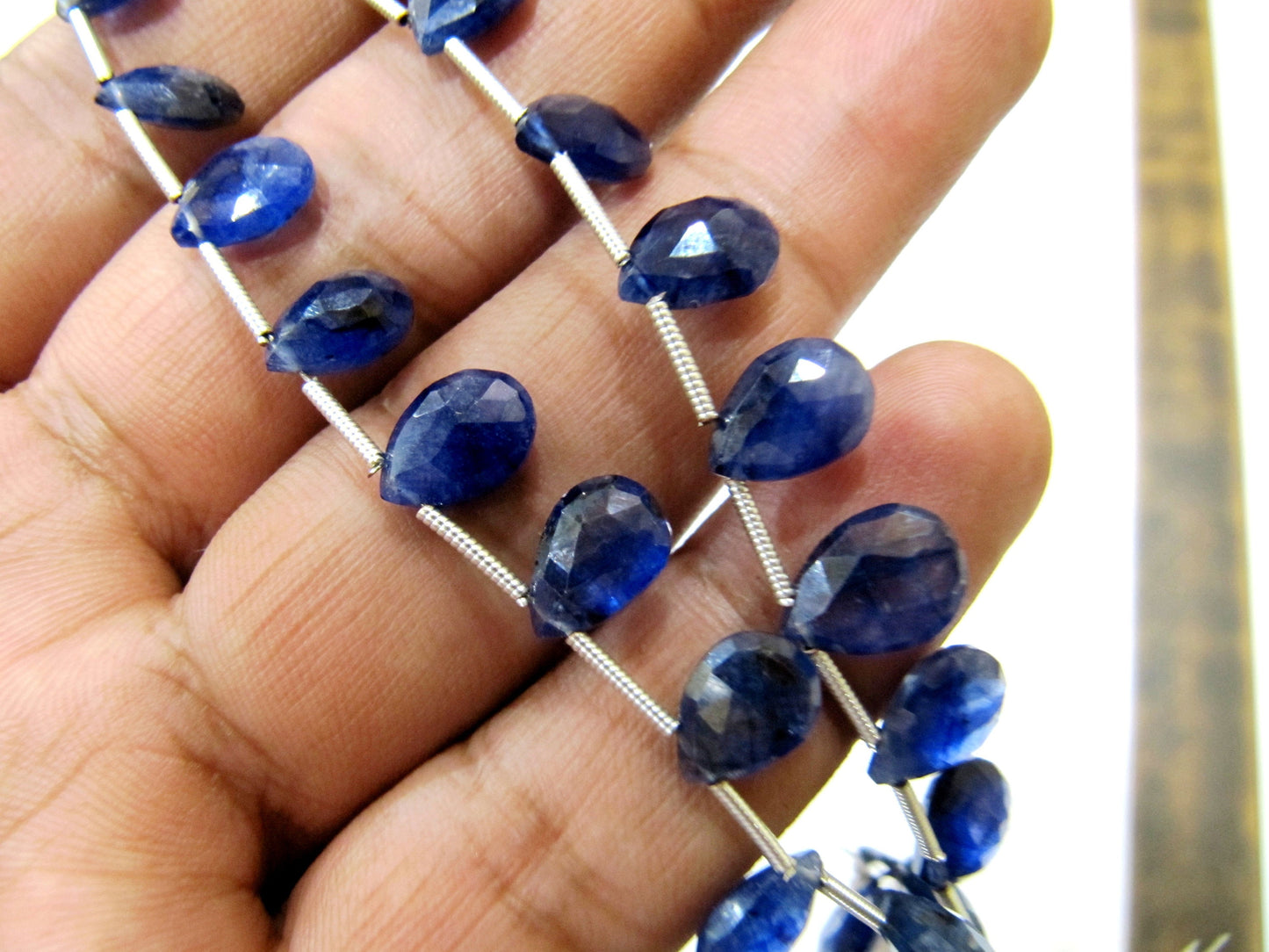 Natural Blue Sapphire Pear heart Shape Faceted Beads 5x7 to 7x10mm Untreated Genuine Sapphire Sold per strand 8 inches long Top Quality