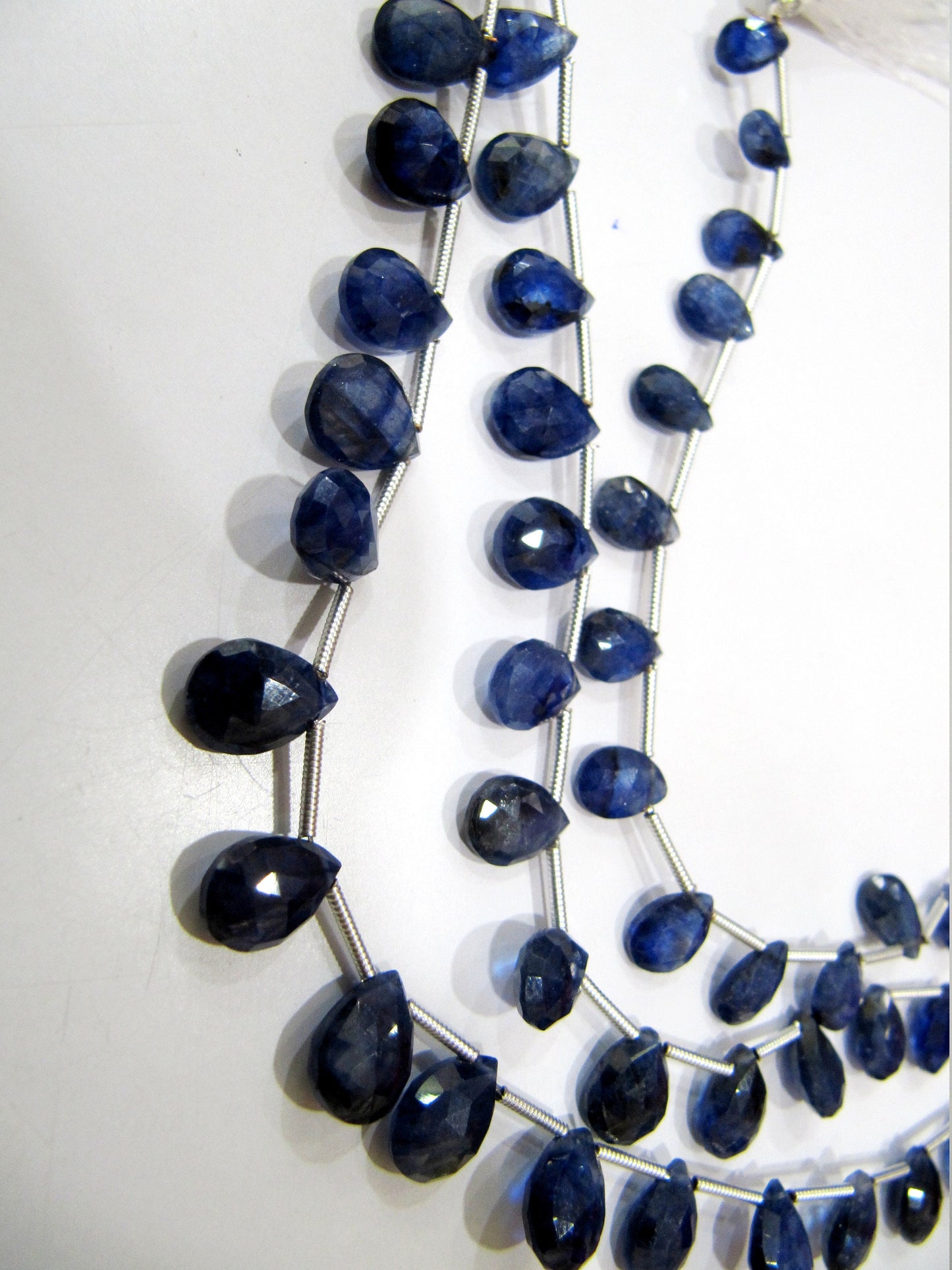 Natural Blue Sapphire Pear heart Shape Faceted Beads 5x7 to 7x10mm Untreated Genuine Sapphire Sold per strand 8 inches long Top Quality