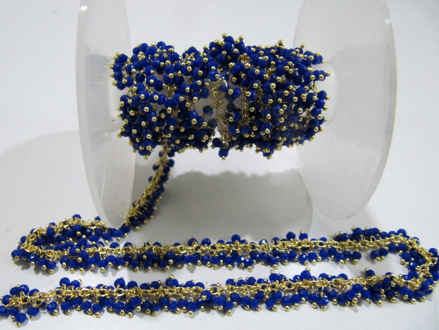 Peacock Blue Color Grape Chain, Hydro Quartz 2.5mm beads  Wire Wrapped Dangling Cluster Handmade Beaded chain Sold per foot