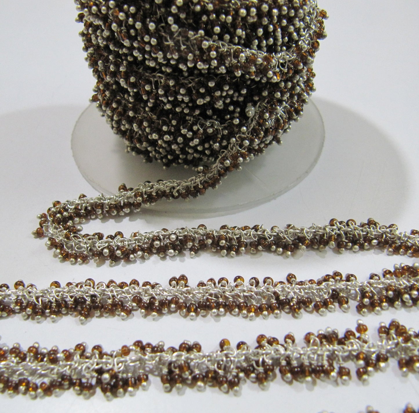 Hessonite Garnet Plain Smooth 2mm Beads chain sold per foot Handmade Wire Wrapped Beaded Gemstone  Dangling  Chain sold per Foot