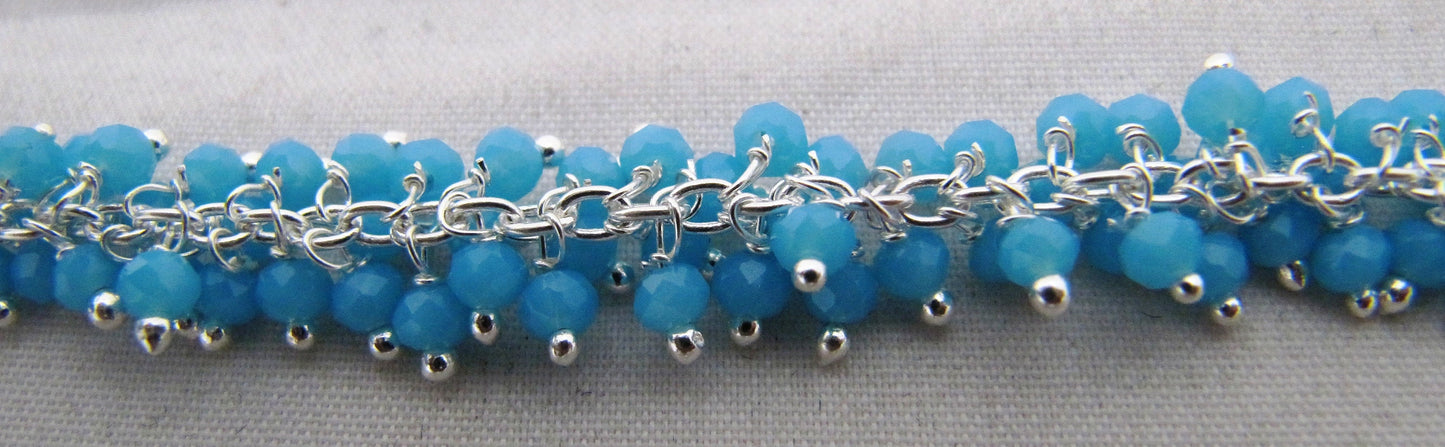 Aqua Chalcedony Hydro Quartz Rondelle Faceted 3mm Beads Cluster Dangling Chain Wire Wrapped Grape Beaded Rosary chain sold per foot