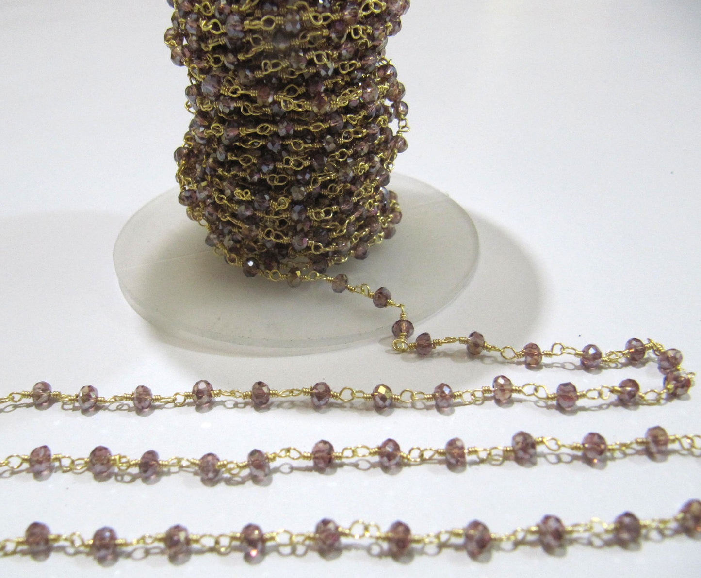 3 Feet Garnet Hydro Quartz Mystic Coated Rondelle Faceted 3-4mm Beaded Rosary Chain High Quality Wholesale Price Jewelry making chain