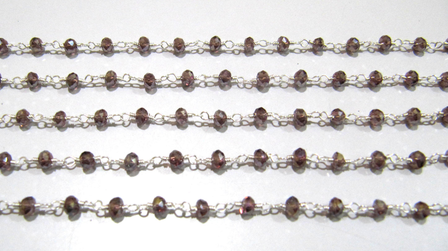 3 Feet Garnet Hydro Quartz Mystic Coated Rondelle Faceted 3-4mm Beaded Rosary Chain High Quality Wholesale Price Jewelry making chain
