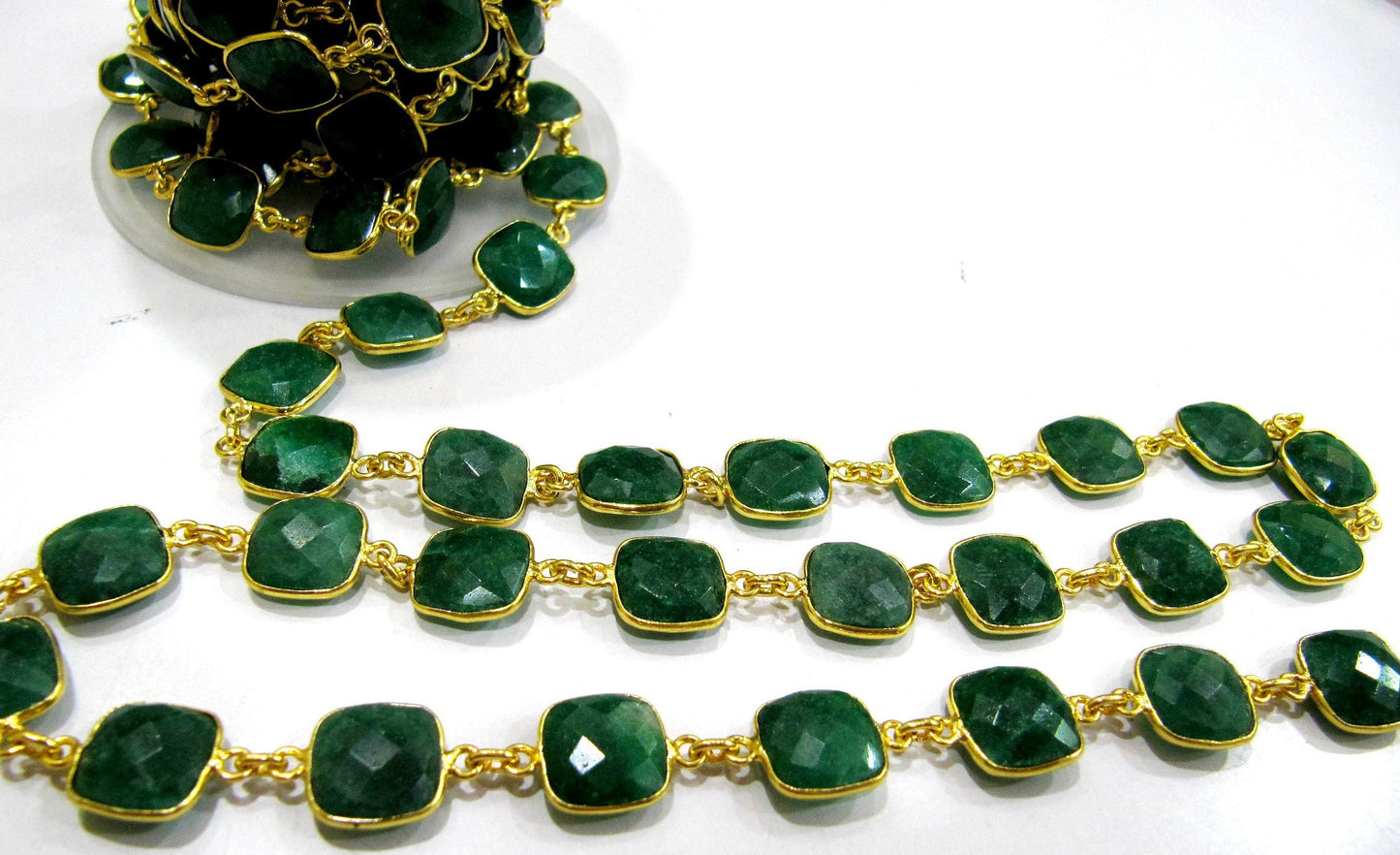 Emerald  Cushion Shape Briolette Bezel Connector Chain 10mm  Sold Per Foot Wholesale price Jewelry making Handmade chain