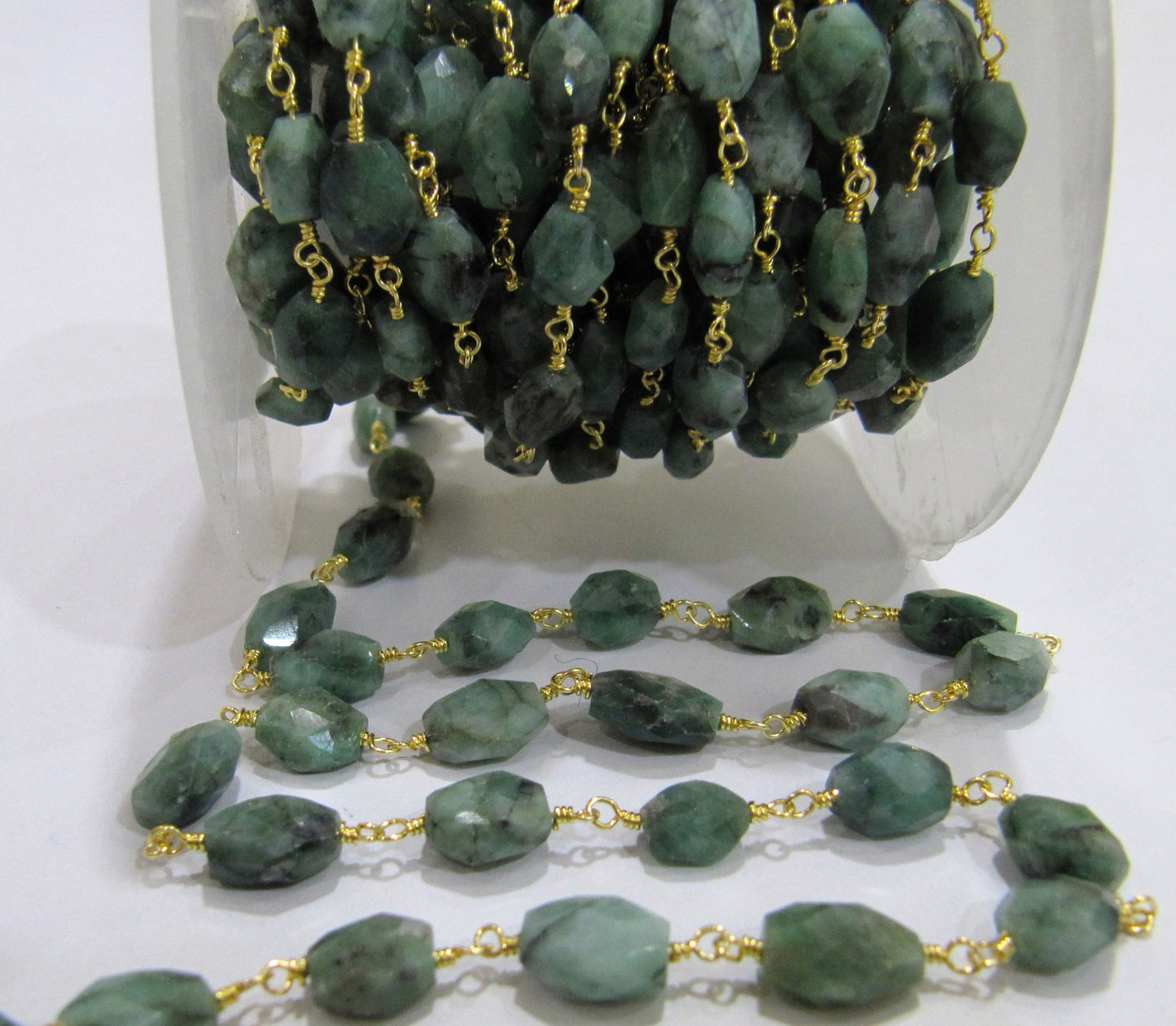 Natural Emerald Oval Faceted Beaded Rosary Chain Birth Gemstone Precious Beads Wholesale Prices Jewelry Making  Handmade chain sold by FOOT