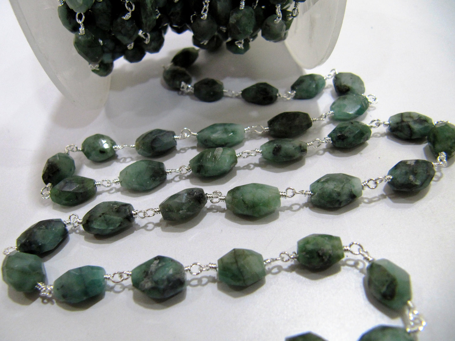 Natural Emerald Oval Faceted Beaded Rosary Chain Birth Gemstone Precious Beads Wholesale Prices Jewelry Making  Handmade chain sold by FOOT
