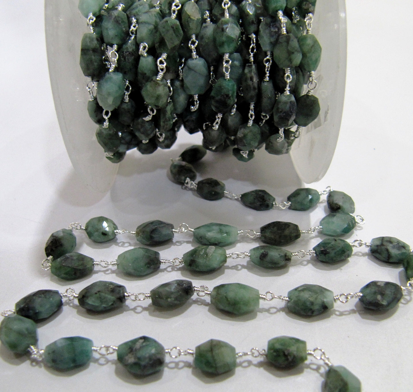Natural Emerald Oval Faceted Beaded Rosary Chain Birth Gemstone Precious Beads Wholesale Prices Jewelry Making  Handmade chain sold by FOOT