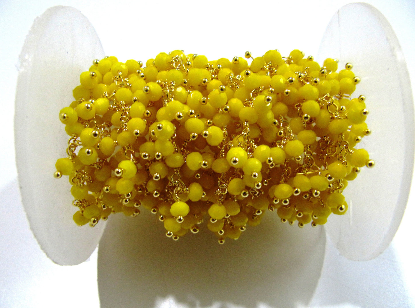 Yellow Chalcedony Dangling Chain Rondelle Faceted Beaded Cluster Chain 3mm Size Hydro Quartz Bead Chain Wholesale Prices chain sold per foot