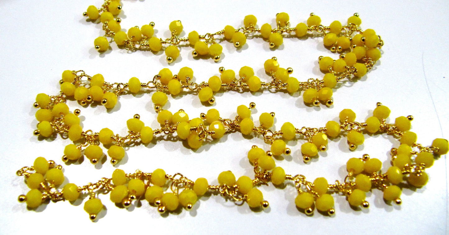 Yellow Chalcedony Dangling Chain Rondelle Faceted Beaded Cluster Chain 3mm Size Hydro Quartz Bead Chain Wholesale Prices chain sold per foot