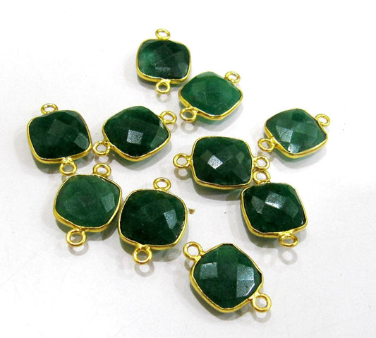 5 Pcs Set Dyed Emerald Cushion Shape Square 10mm Briolette Connectors Double Loop Emerald Bezel Jewelry Making Connectors