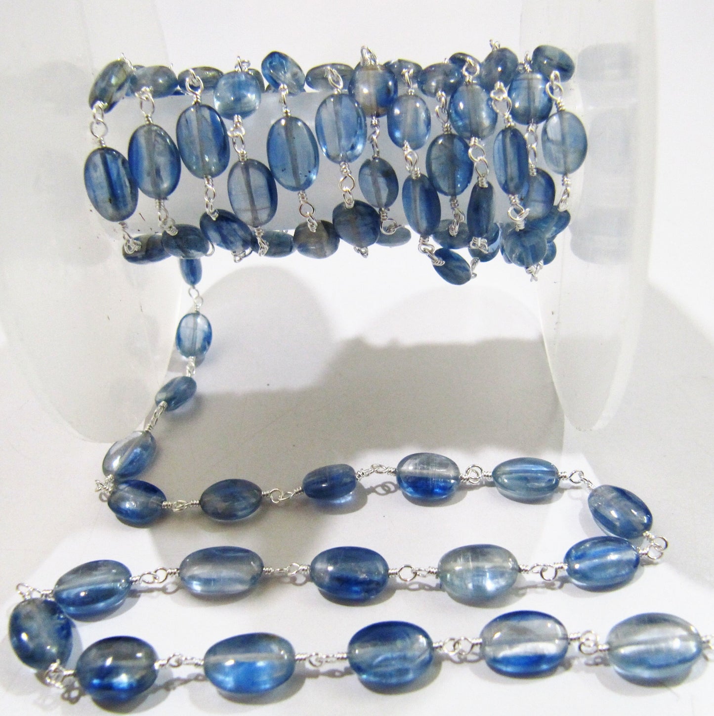 Natural Blue Kyanite Oval Plain Smooth 6x8 to 7x10mm Beaded Rosary Chain Sold Per Foot High Quality Wholesale Price Gemstone chain