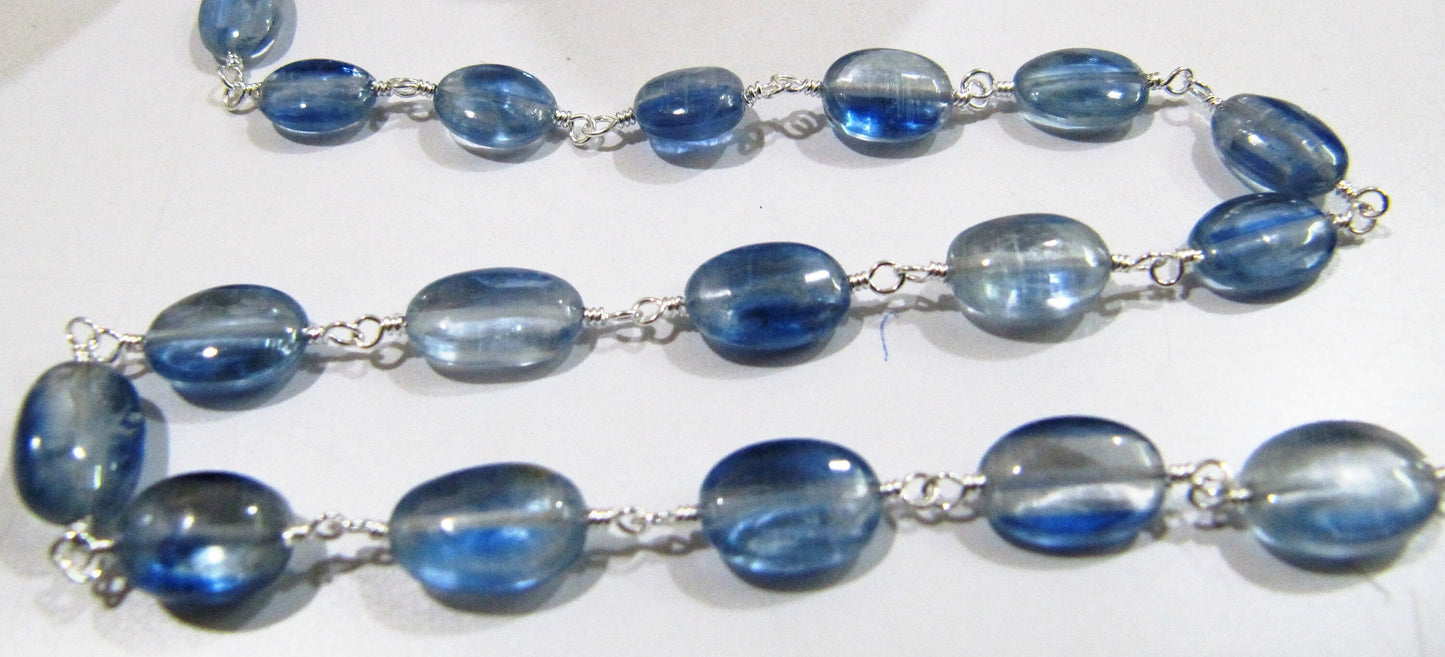 Natural Blue Kyanite Oval Plain Smooth 6x8 to 7x10mm Beaded Rosary Chain Sold Per Foot High Quality Wholesale Price Gemstone chain