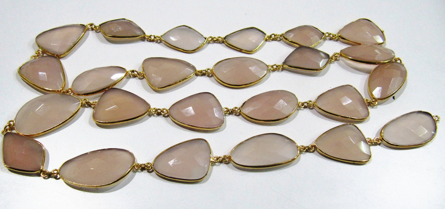 Natural Pink Chalcedony Free Shape Briolette Faceted Uneven Bezel Connector Chain 15to20mm Stones Sold Per Foot High Quality Wholesale price