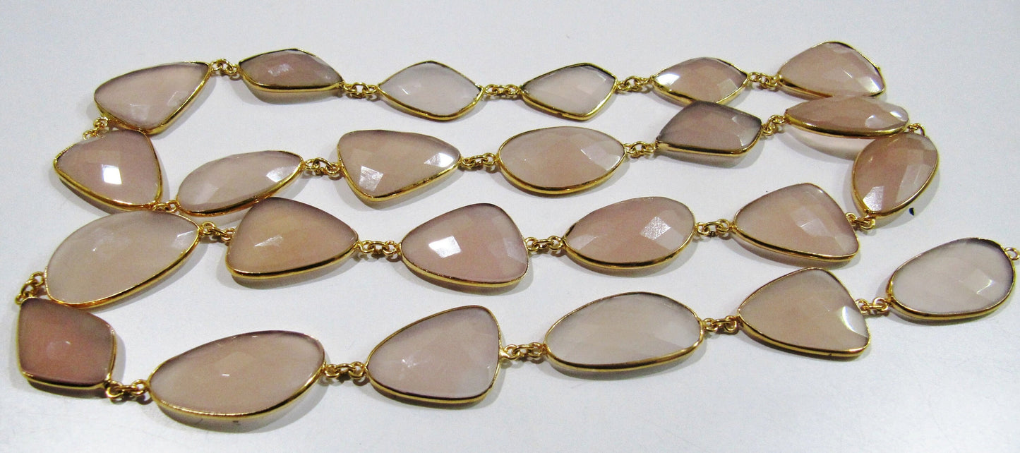 Natural Pink Chalcedony Free Shape Briolette Faceted Uneven Bezel Connector Chain 15to20mm Stones Sold Per Foot High Quality Wholesale price