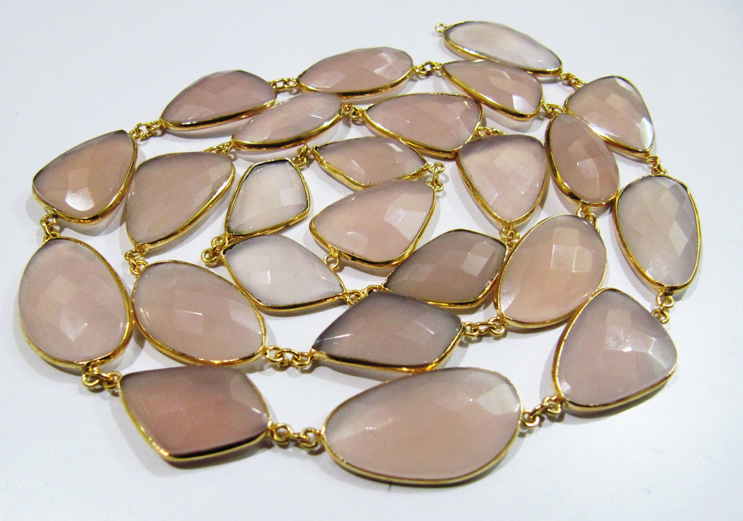 Natural Pink Chalcedony Free Shape Briolette Faceted Uneven Bezel Connector Chain 15to20mm Stones Sold Per Foot High Quality Wholesale price