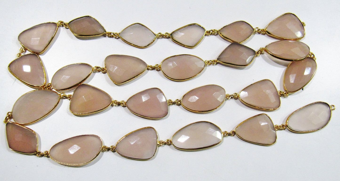 Natural Pink Chalcedony Free Shape Briolette Faceted Uneven Bezel Connector Chain 15to20mm Stones Sold Per Foot High Quality Wholesale price