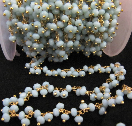 3 Feet-Amazonite Dangling Chain Rondelle Faceted Beaded Cluster Chain 2.5-3mm Size Hydro Quartz Bead Chain Wholesale Price gemstone
