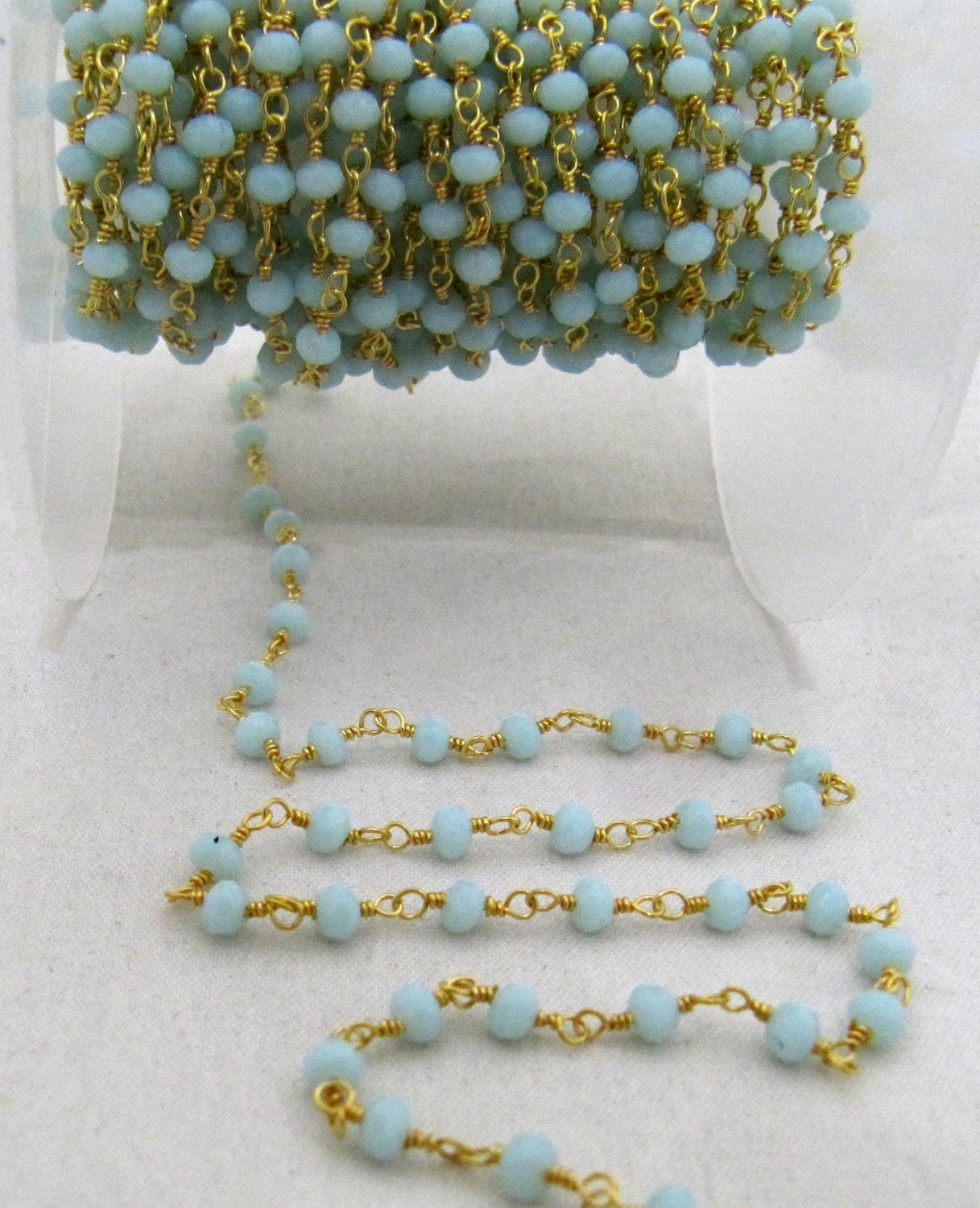 3 Feet-Natural Amazonite  Rondelle Faceted Beaded  Chain 3mm Size Hydro Quartz Rosary Bead Chain Wholesale Prices Gemstone chain