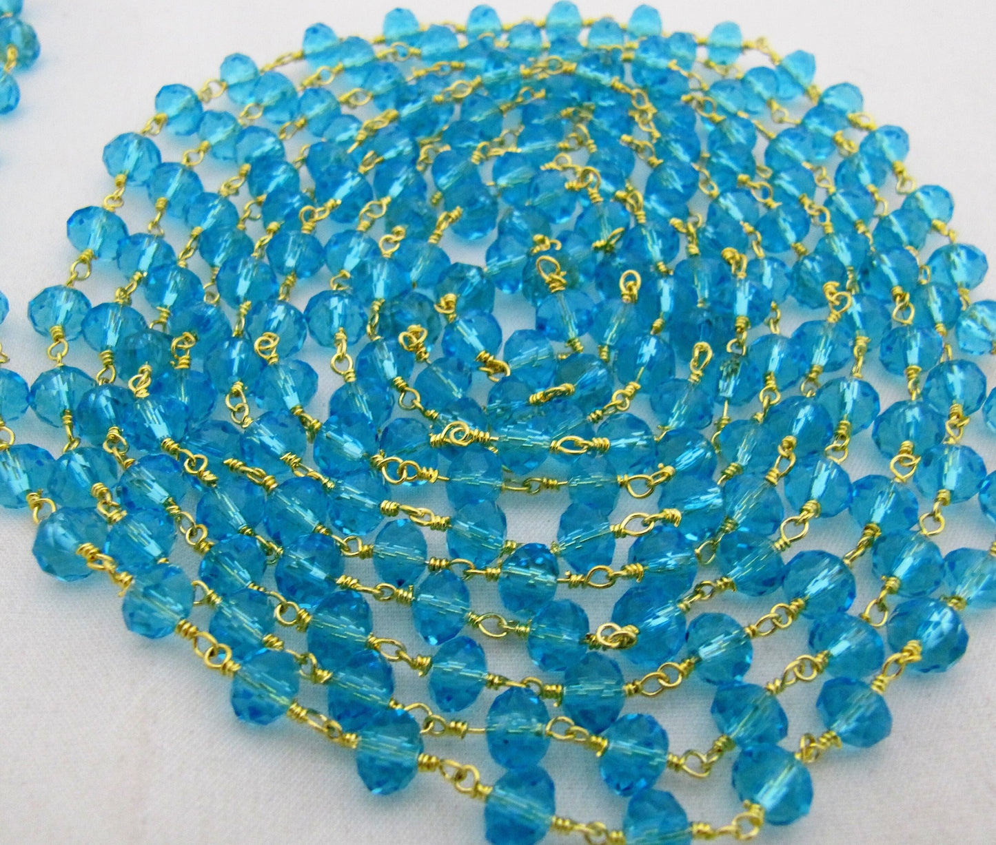 3 Ft-Blue Topaz Hydro Quartz Rosary Chain Rondelle Faceted Beaded 6mm Size Hydro Quartz Bead Chain Wholesale Prices Crystal chain