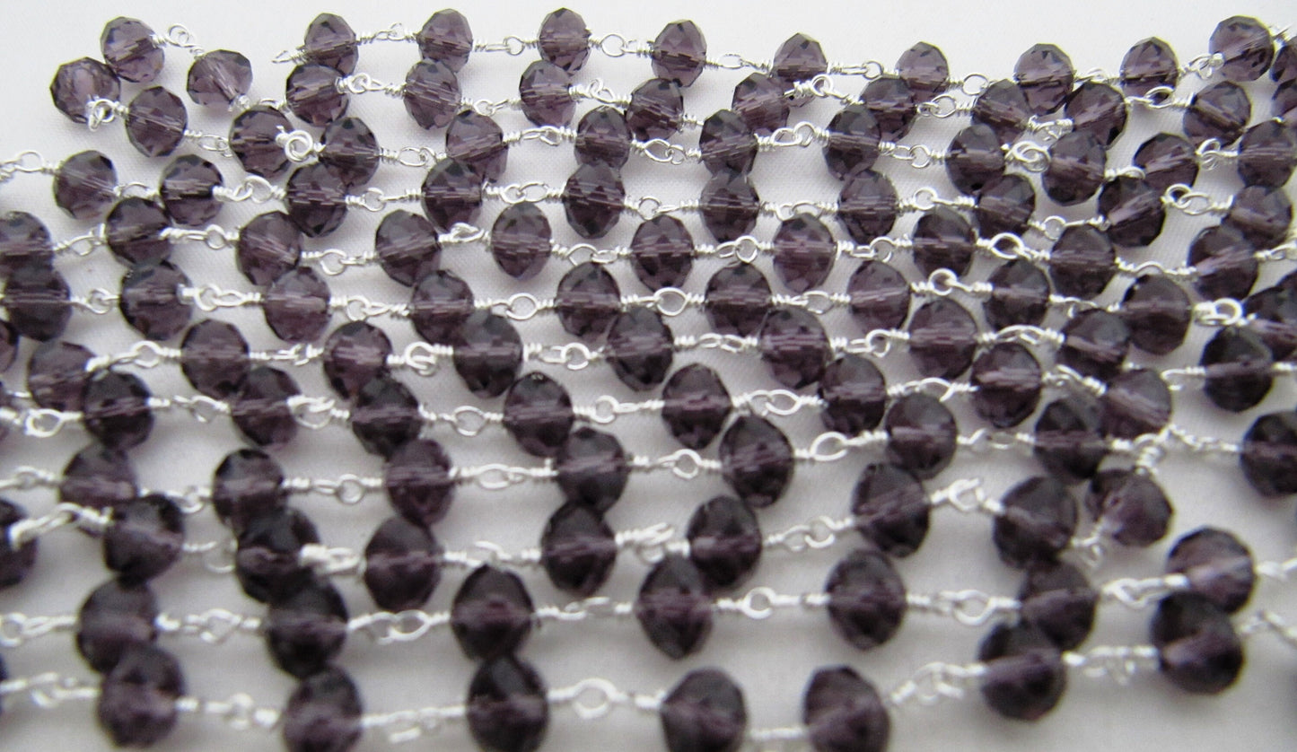 3 Ft-Purple Amethyst Hydro Quartz Rondelle Faceted Beaded  6mm Size Hydro Quartz Bead Rosary Chain Wholesale Prices Crystal chain