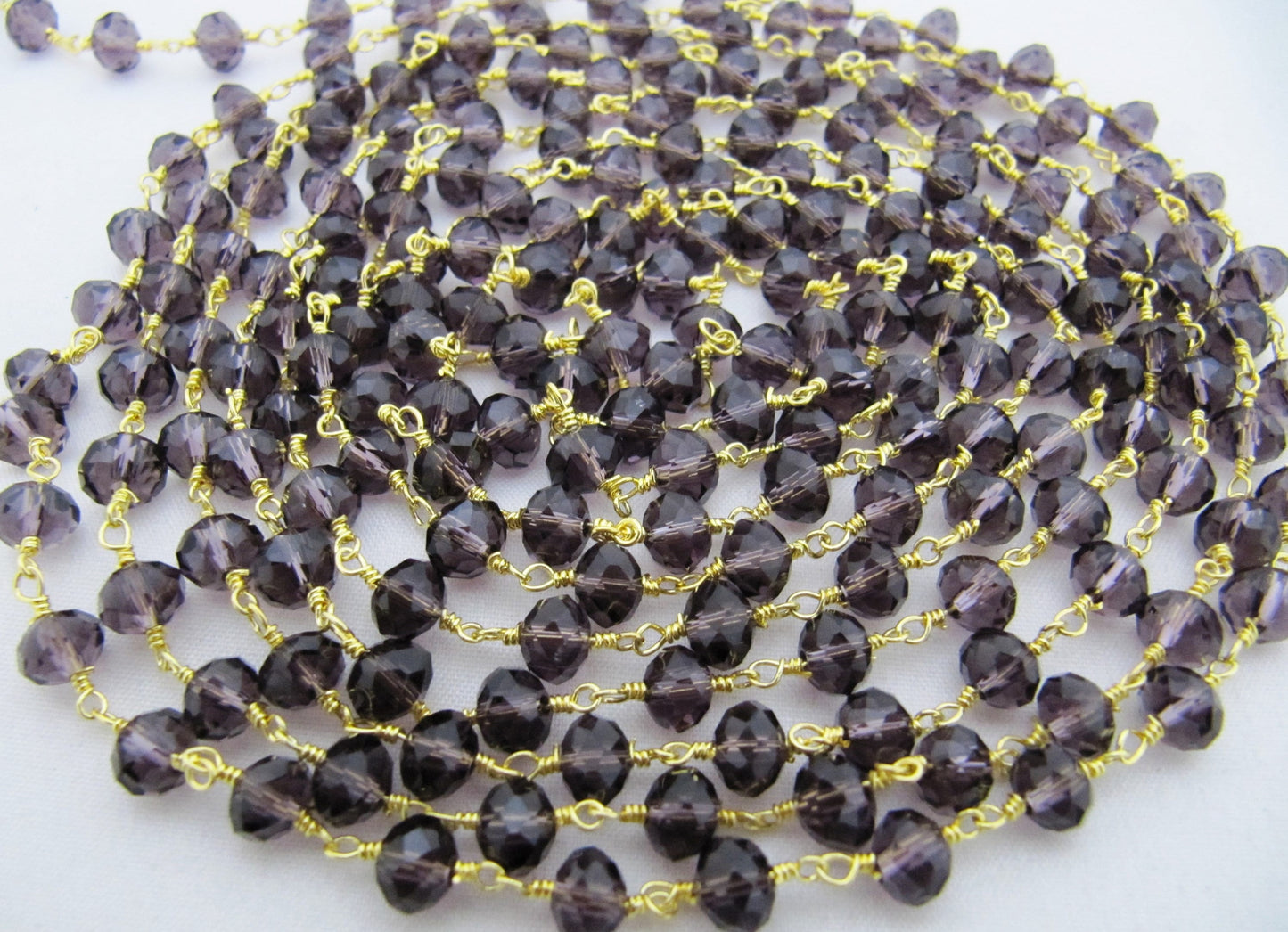 3 Ft-Purple Amethyst Hydro Quartz Rondelle Faceted Beaded  6mm Size Hydro Quartz Bead Rosary Chain Wholesale Prices Crystal chain