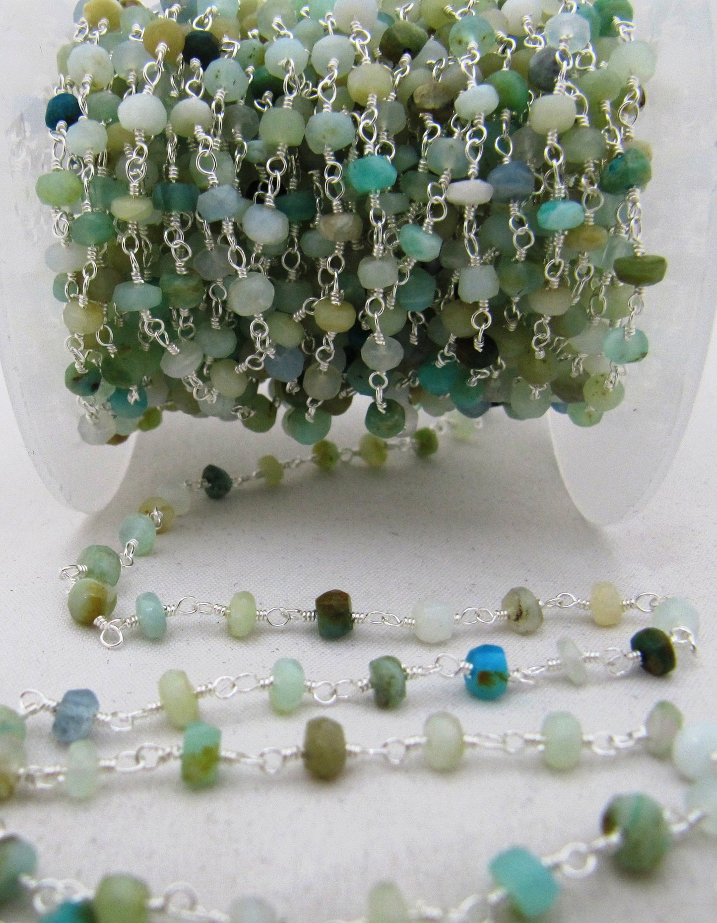 Natural Peruvian Opal  Rondelle Faceted Beaded  4-5mm Size Opal Rosary Bead Chain Wholesale Prices gemstone chain sold per foot