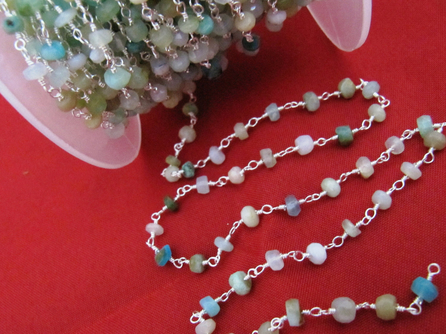 Natural Peruvian Opal  Rondelle Faceted Beaded  4-5mm Size Opal Rosary Bead Chain Wholesale Prices gemstone chain sold per foot