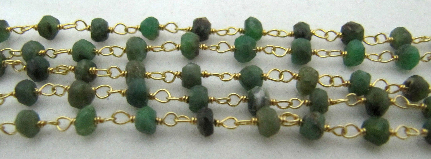 Natural Chrysoprase  Rondelle Faceted Beaded Chain 3-4mm Size Chrysoprase Bead Rosary Chain Wholesale Prices gemstone chain sold per foot