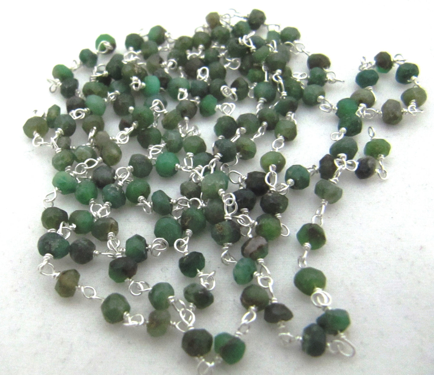 Natural Chrysoprase  Rondelle Faceted Beaded Chain 3-4mm Size Chrysoprase Bead Rosary Chain Wholesale Prices gemstone chain sold per foot