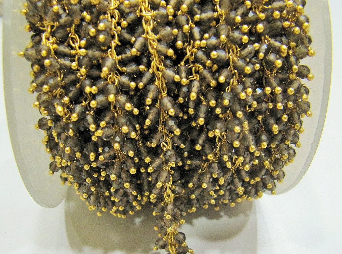 Natural Smoky Quartz Rondelle Faceted 2.5mm Beads Cluster Rosary Chain Wire Wrap Dangling Beaded chain Sold Per Foot Wholesale Price