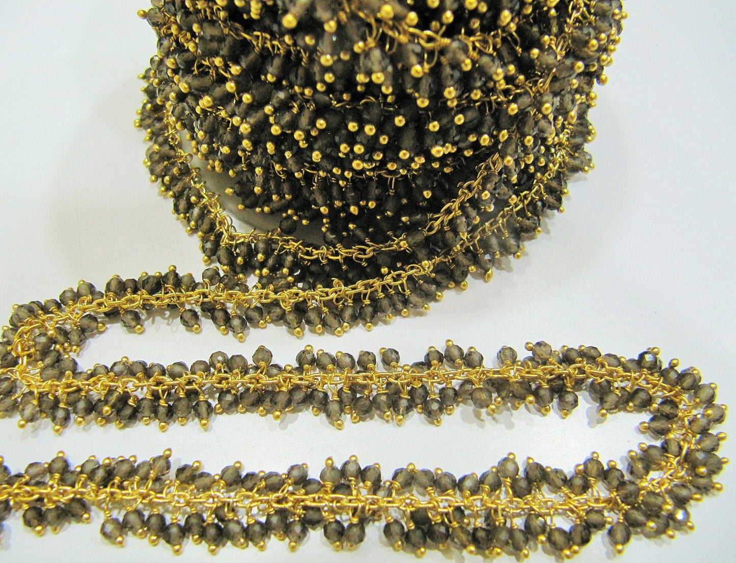Natural Smoky Quartz Rondelle Faceted 2.5mm Beads Cluster Rosary Chain Wire Wrap Dangling Beaded chain Sold Per Foot Wholesale Price