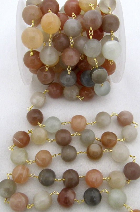 3- Feet Natural Multi Moonstone Round Plain Smooth 7mm  Beaded Rosary Chain High Quality Wholesale Price Jewelry Making Gemstone chain