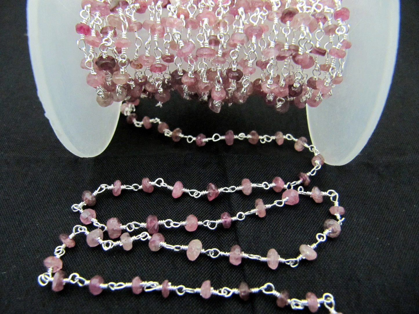 Natural Pink tourmaline Rondelle Faceted Beaded  3-4mm Size Tourmaline Bead Rosary Chain Wholesale Prices gemstone chain Per foot