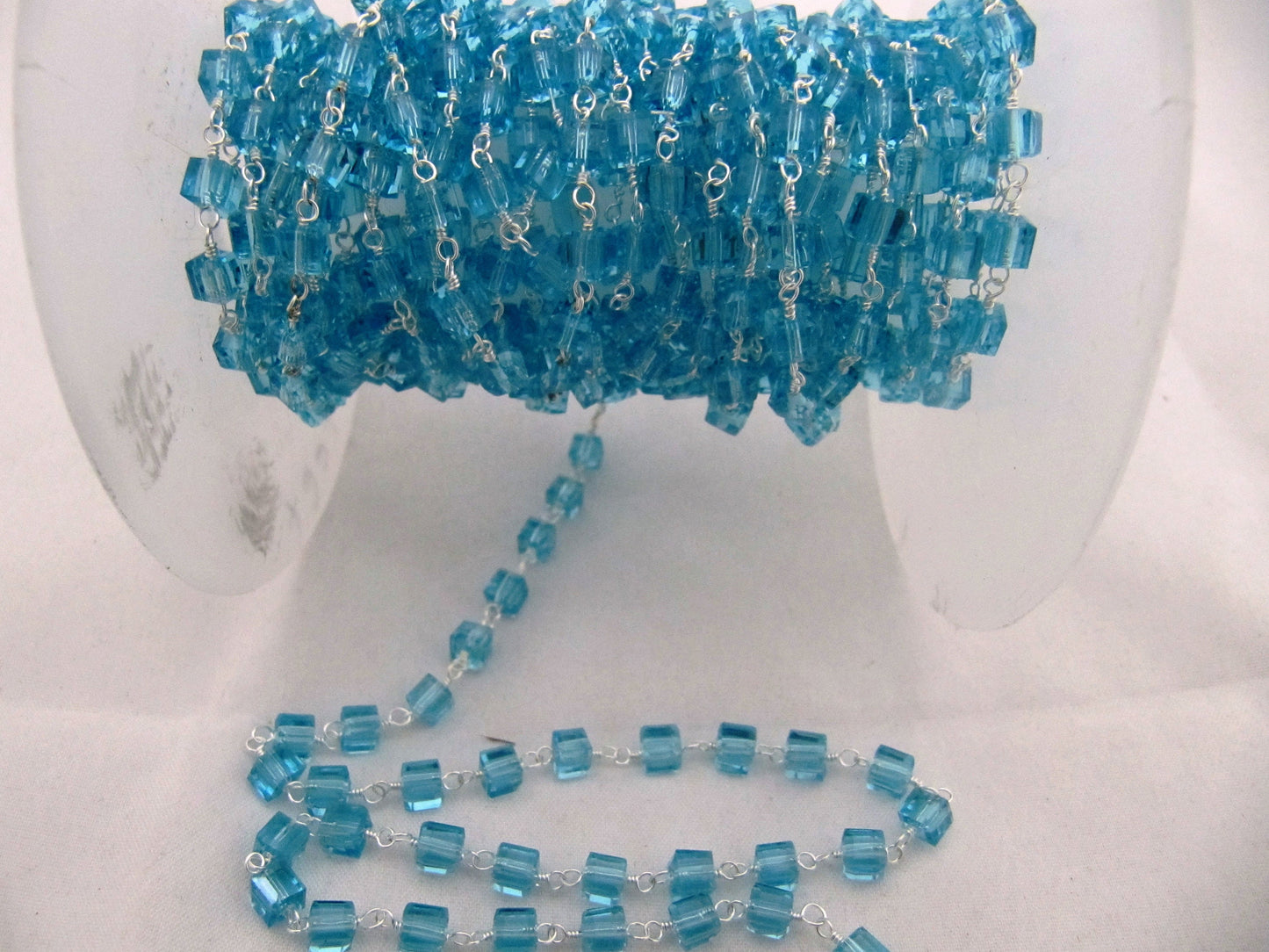 3 Ft-Blue Topaz Hydro Quartz  Box Shape Beaded Hydro Quartz Bead Rosary Chain Wholesale Prices Jewelry making crystal chain