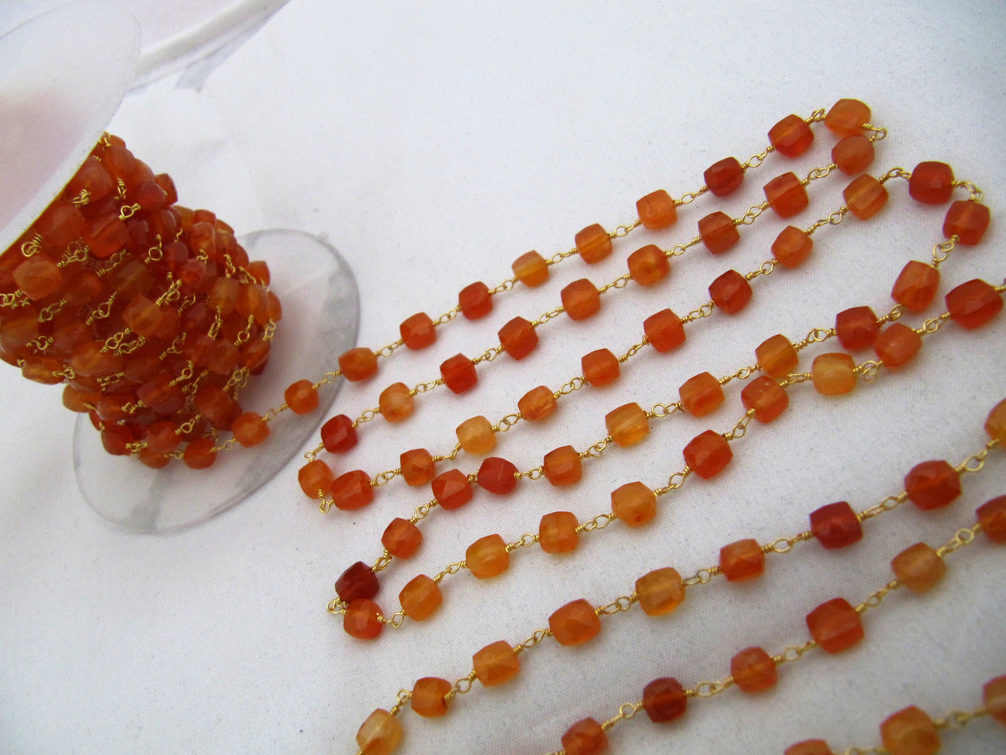 Natural Carnelian  Cube Box Shape Faceted Beaded Size 6-7mm Red Onxy Cube shape Rosary Chain Wholesale Prices Sold Per Foot  chain