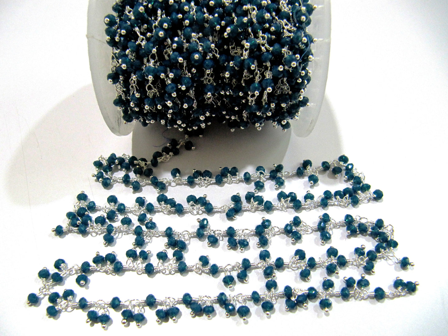 Neon Apatite Dangling Chain Rondelle Faceted 3-4mm Beaded Cluster Rosary Chain Wholesale Price Hydro Quartz Beads sold per FOOT