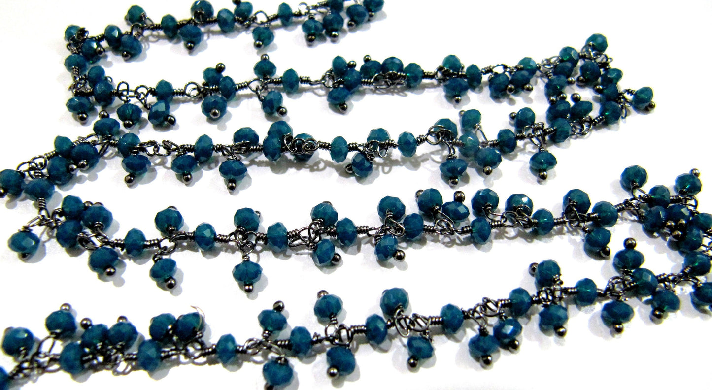 Neon Apatite Dangling Chain Rondelle Faceted 3-4mm Beaded Cluster Rosary Chain Wholesale Price Hydro Quartz Beads sold per FOOT