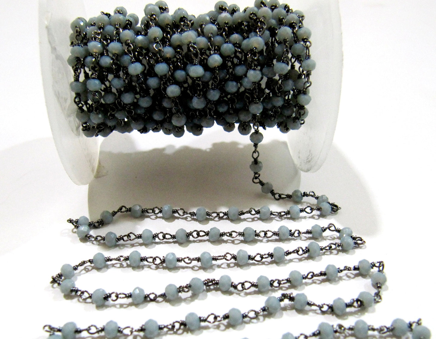 3 Feet Grey Moonstone Rondelle Faceted 3-4mm Bead Rosary chain Moonstone Beaded Handmade Chain Wholesale Prices gemstone Rosary chain