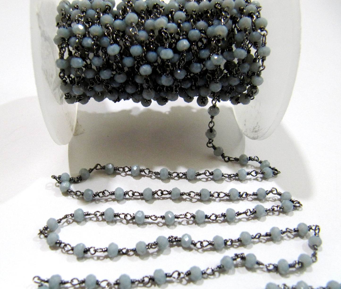 3 Feet Grey Moonstone Rondelle Faceted 3-4mm Bead Rosary chain Moonstone Beaded Handmade Chain Wholesale Prices gemstone Rosary chain