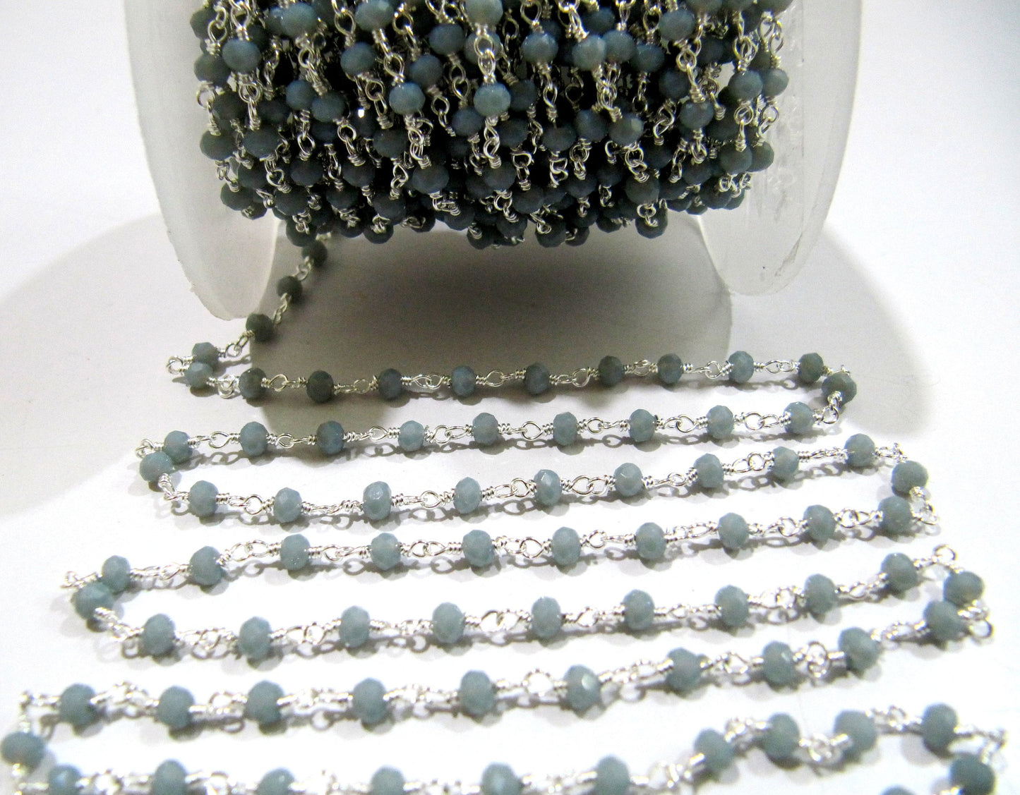 3 Feet Grey Moonstone Rondelle Faceted 3-4mm Bead Rosary chain Moonstone Beaded Handmade Chain Wholesale Prices gemstone Rosary chain