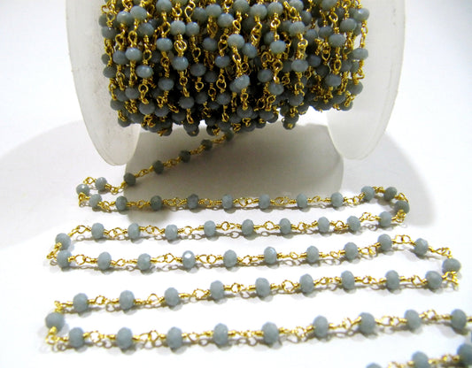3 Ft-Natural Grey Moonstone Rosary Chain Rondelle Faceted Beaded Chain 3-4mm Size Moonstone Bead Chain Wholesale Prices gemstone chain