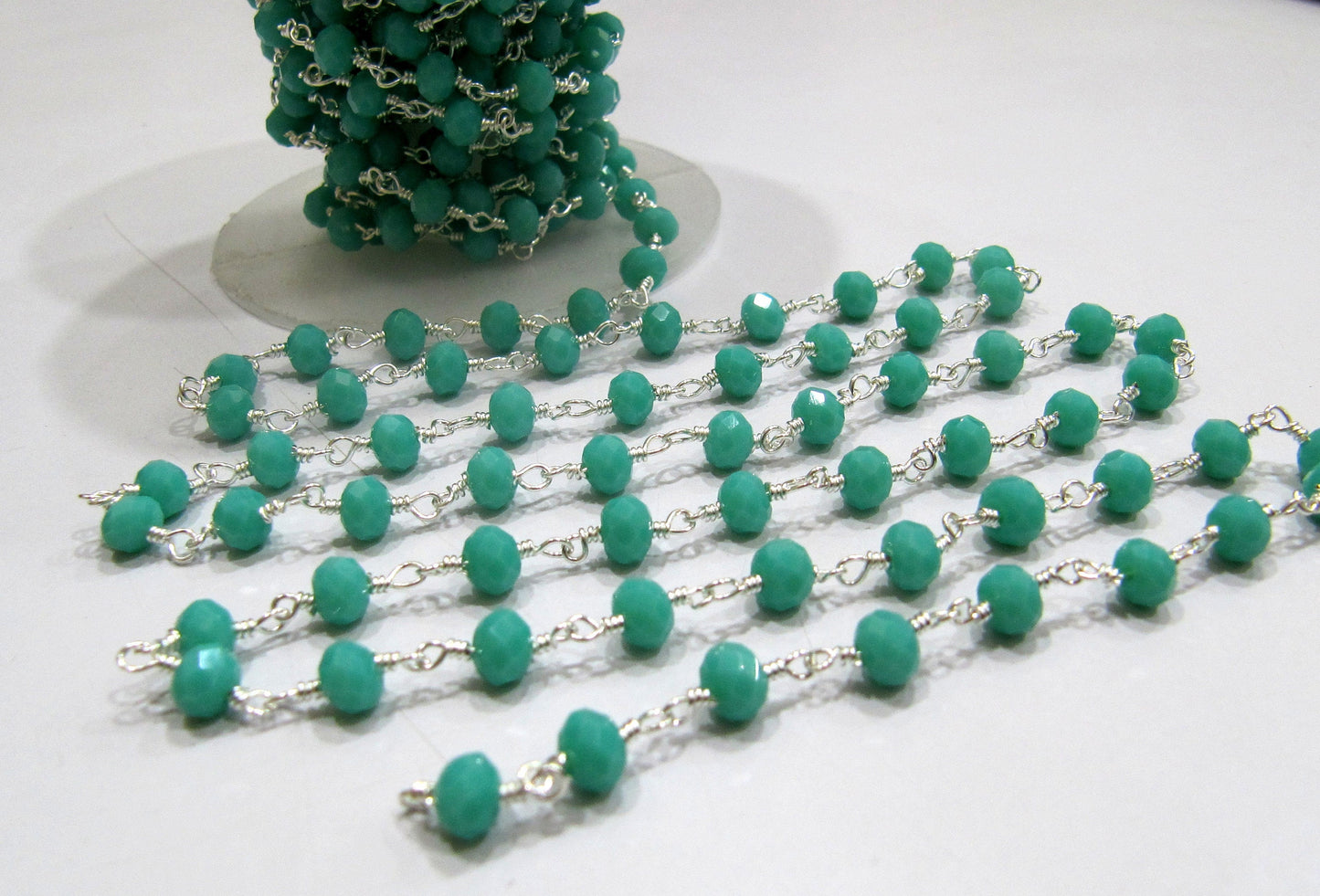 3 Feet- Amazonite Hydro Quartz  Rondelle Faceted Beaded Chain 6mm Size Hydro Quartz Bead Wholesale Prices Crystal Handmade chain