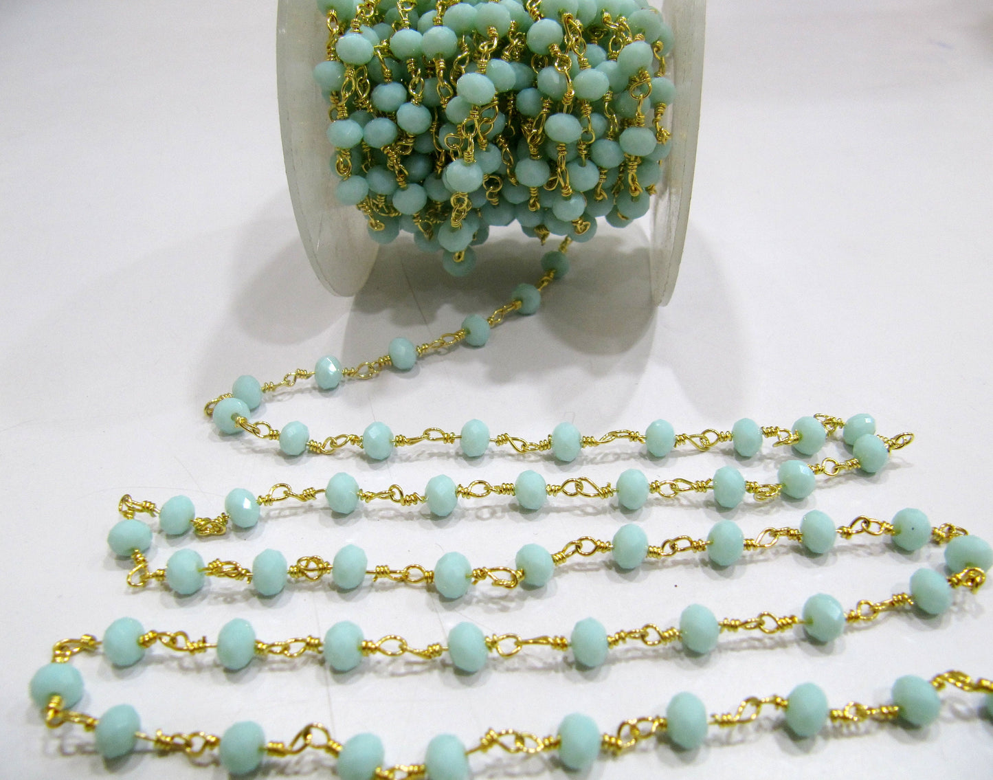 3 Feet- Light Amazonite Hydro Quartz  Rosary Chain Rondelle Faceted Beaded 6mm Size Crystal  Bead Chain Wholesale Prices
