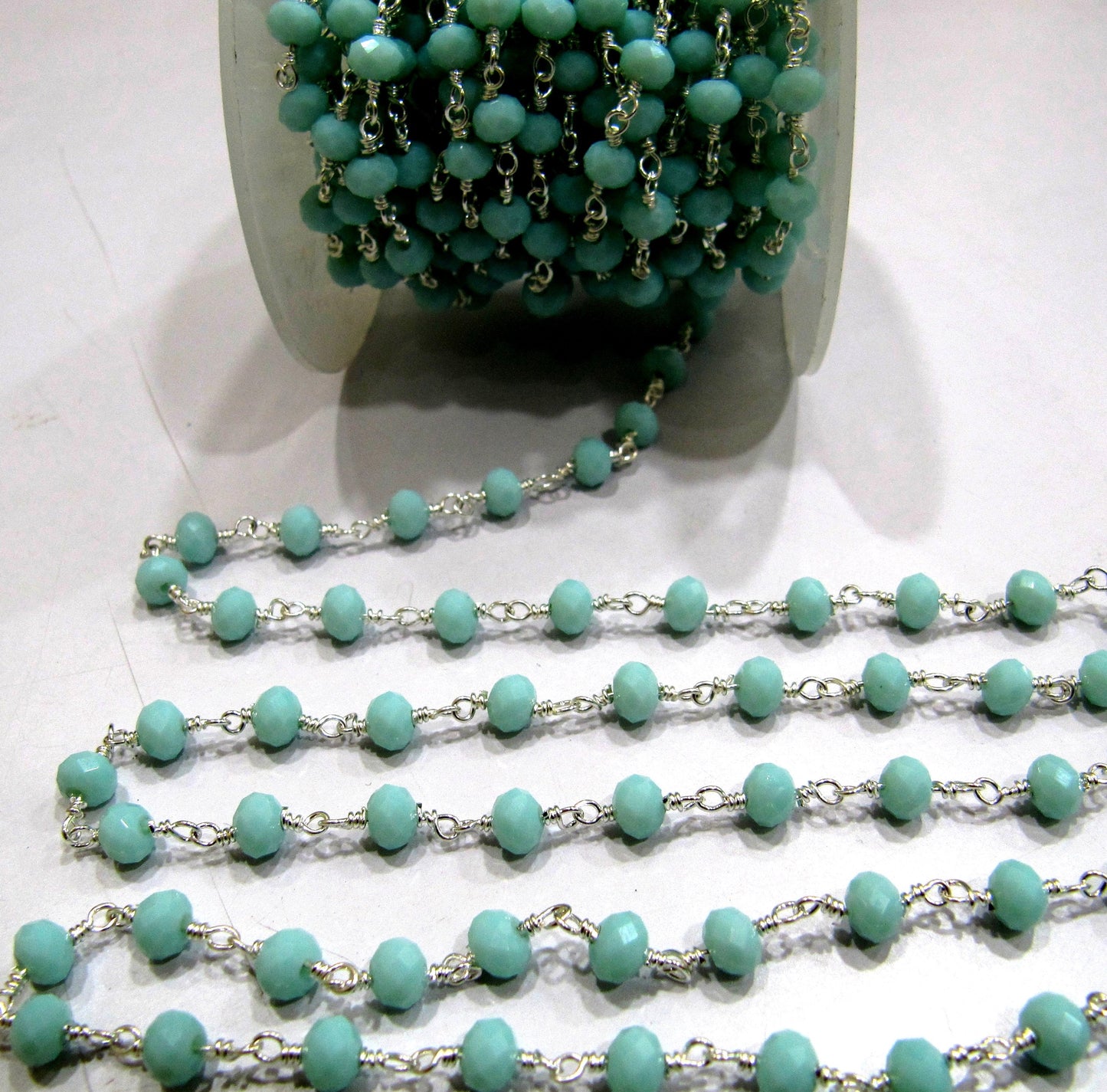 3 Feet- Light Amazonite Hydro Quartz  Rosary Chain Rondelle Faceted Beaded 6mm Size Crystal  Bead Chain Wholesale Prices
